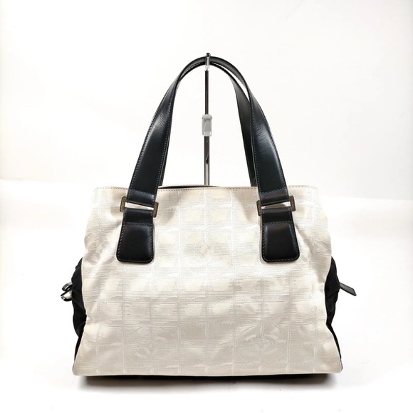 Chanel Hand Bag White and Black Nylon